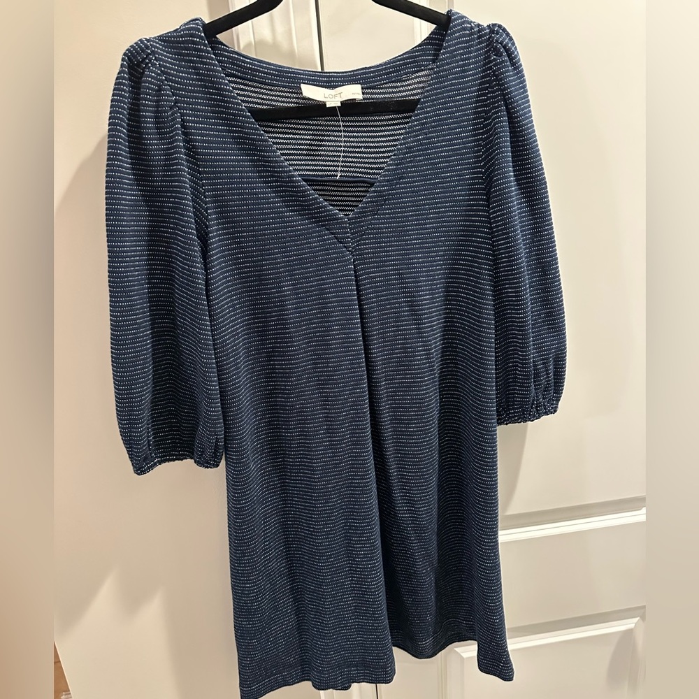 LOFT Navy and White Striped Dress